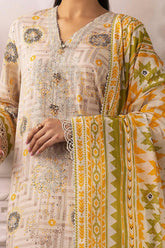 3 Piece Unstitched Embroidered Silver Printed Lawn Suit with Silver Printed Lawn Dupatta CL-52343
